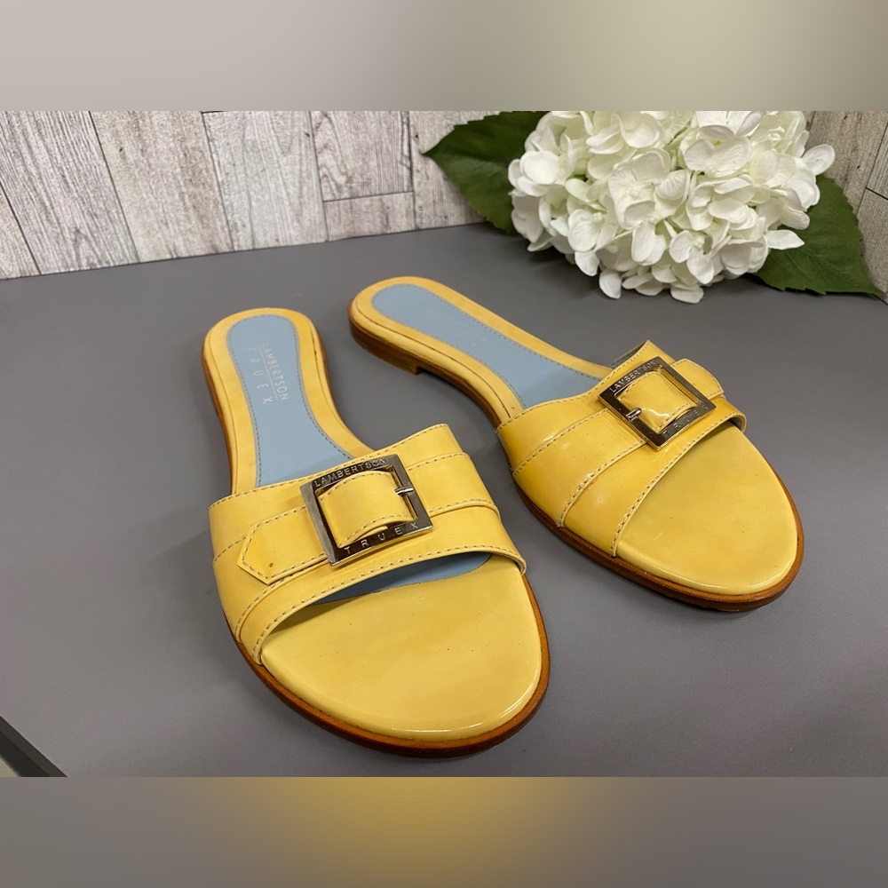 Lambertson Truex Bright Yellow Sandal with Silver Buckle